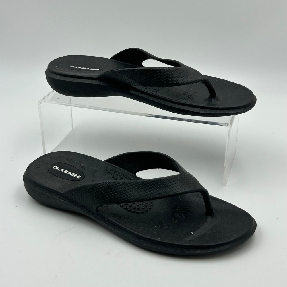 Okabashi Flip Flop Sandals Womens S 5-6 Black Thong Comfort Beach Casual Summer